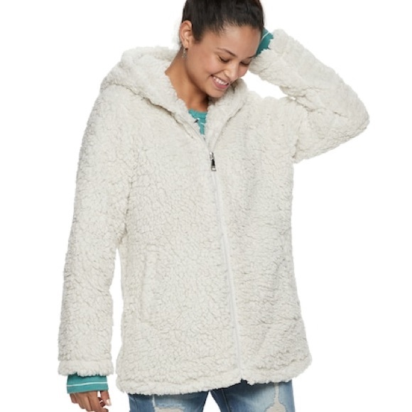 Sherpa fleece hooded full zip cozy jacket - Picture 1 of 2